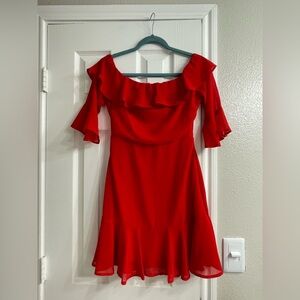Lulu's Vibrant Red Ruffle Sleeve Dress